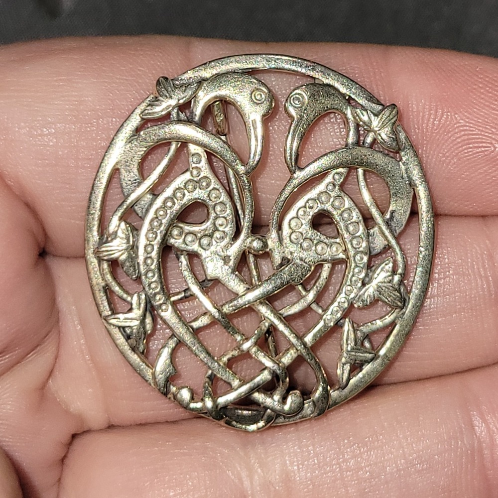 Vintage Signed Ola M Gorie 925 Sterling Kells Bird Brooch Pin